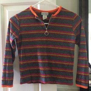 Vintage Stripe Zip-up Cropped 90’s Half Sleeve Top